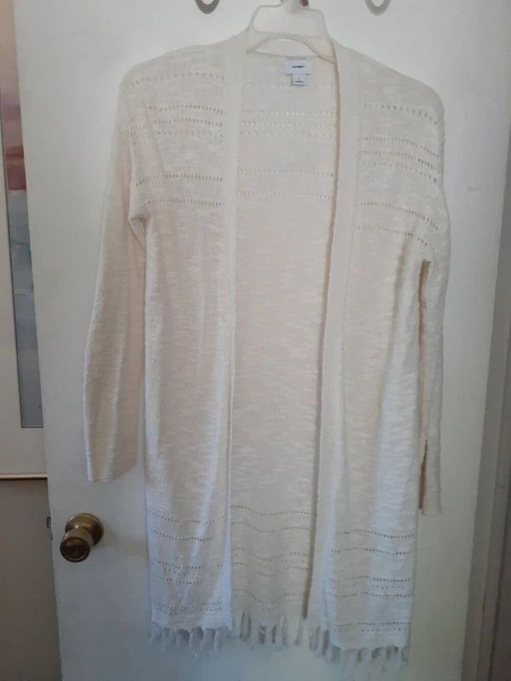 old navy women's m open front cotton blend cardigan sweater summer off white exc